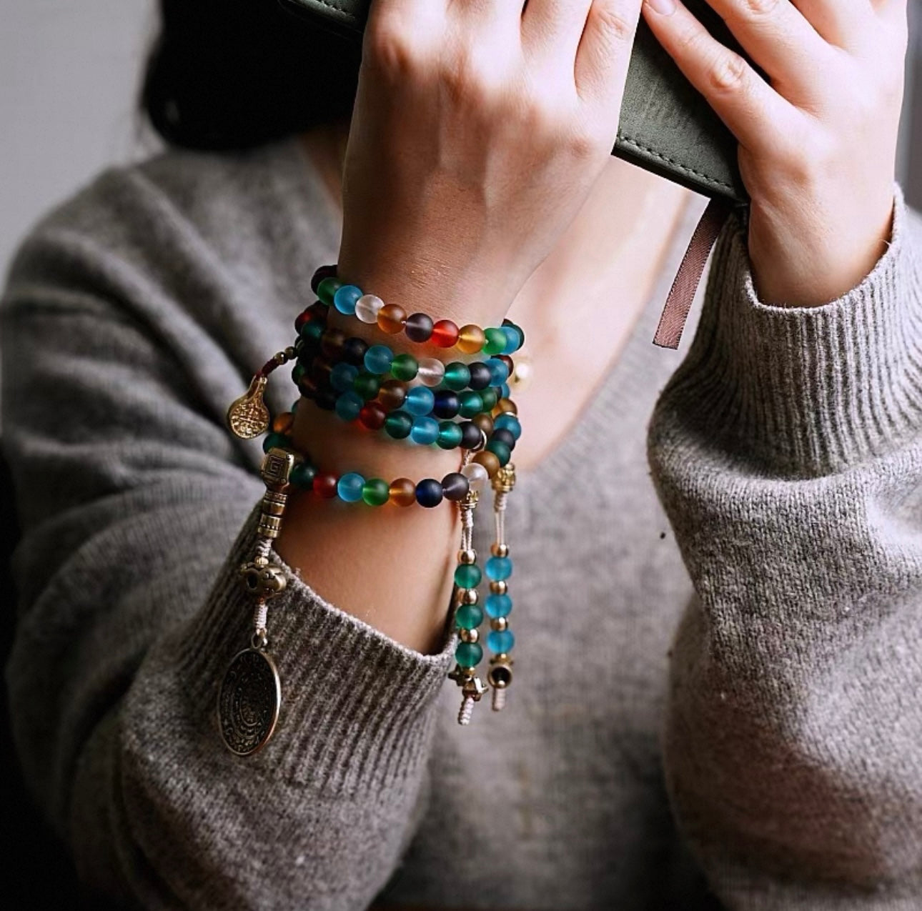 Handcrafted Liuli Glass Mala Bracelet/Necklace - Original Design