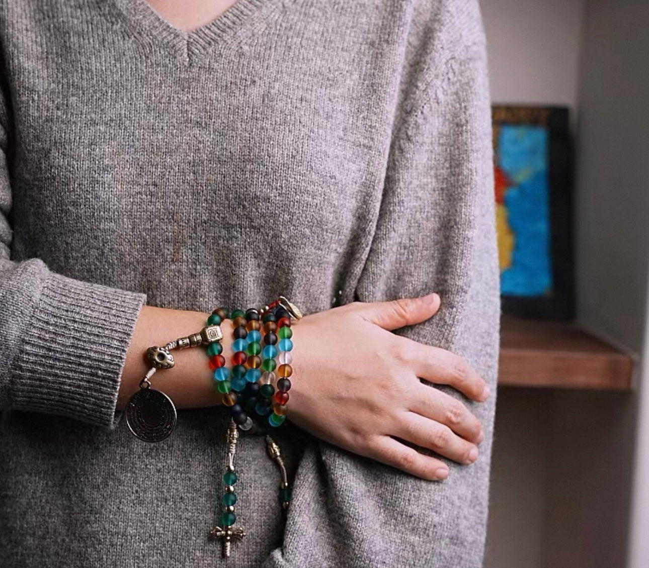 Handcrafted Liuli Glass Mala Bracelet/Necklace - Original Design