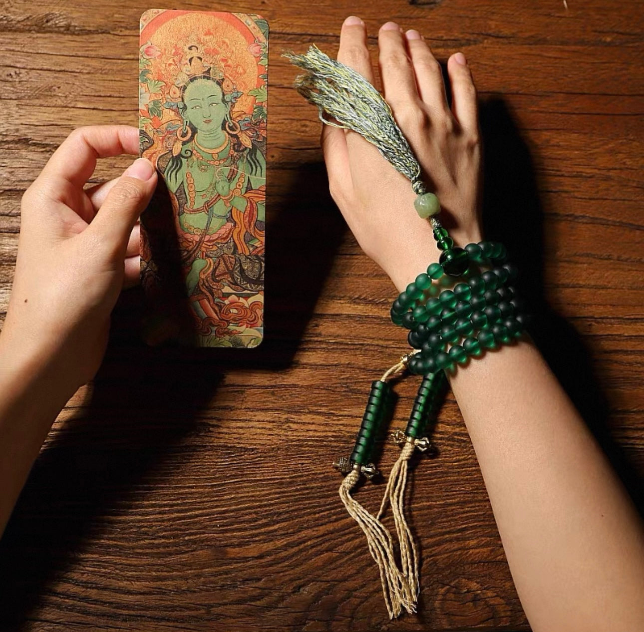 Original Design Green Tara Liuli Mala Bracelet - 108 Beads