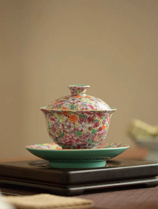 Enamel Myriad Flowers Gaiwan Tea Set