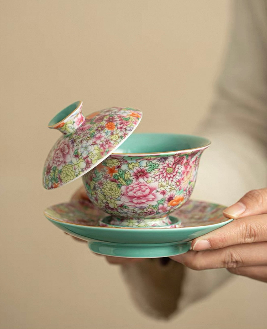 Enamel Myriad Flowers Gaiwan Tea Set