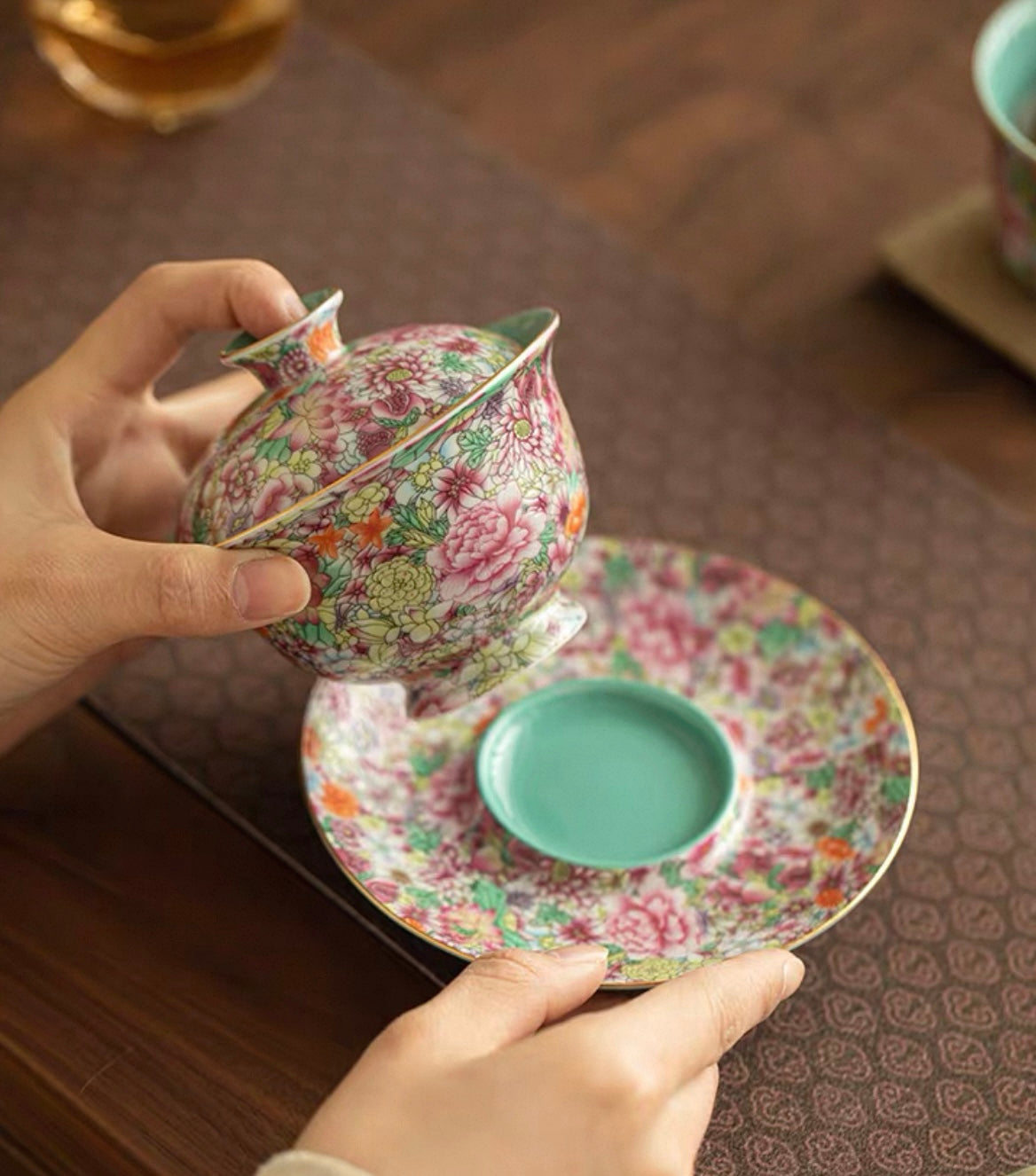 Enamel Myriad Flowers Gaiwan Tea Set