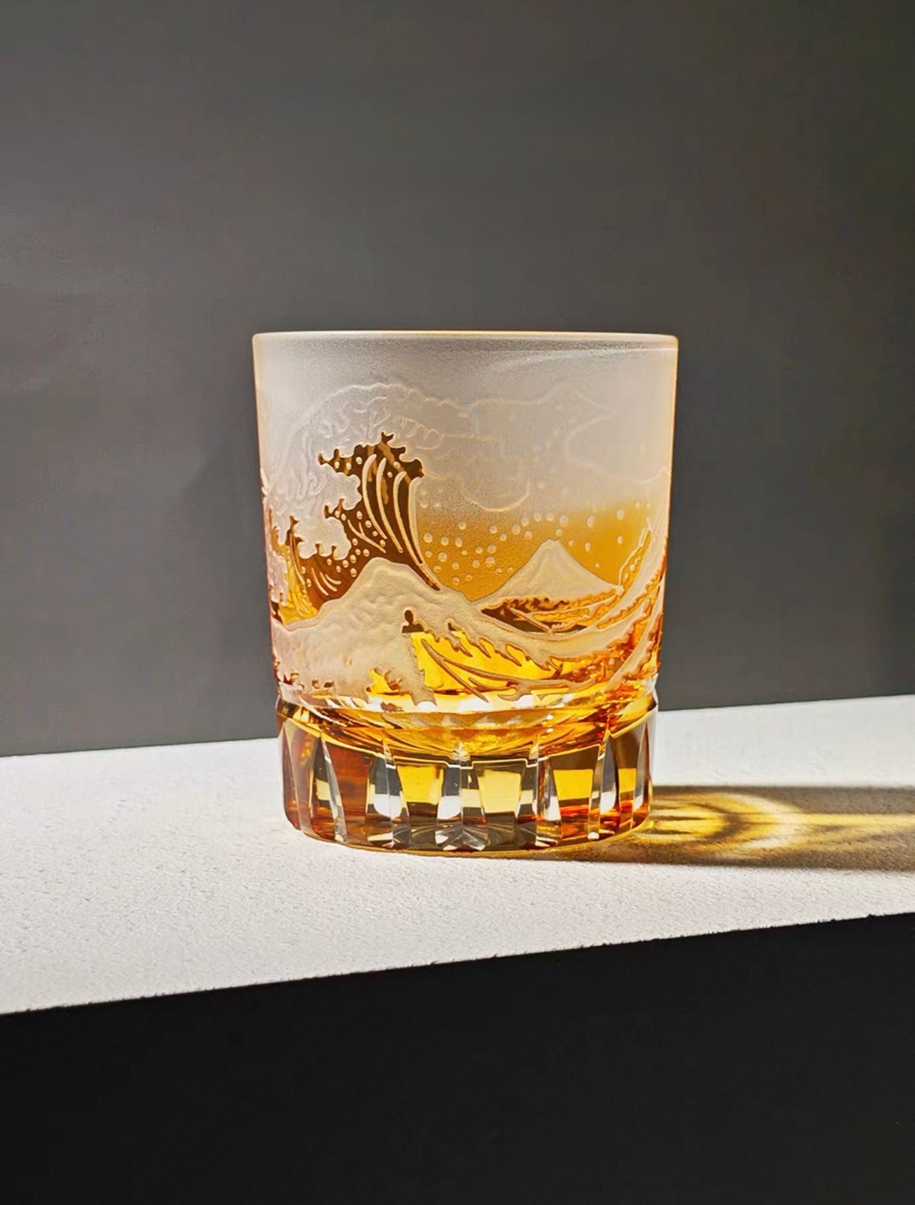 Edo Kiriko Handcrafted Fuji Wave Whiskey Glass Collection