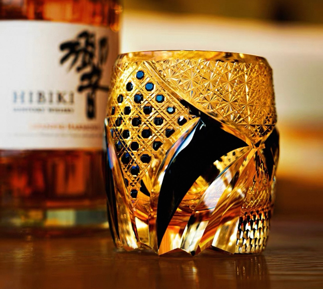 The Golden Armor Edo Kiriko Samurai Whiskey Glass