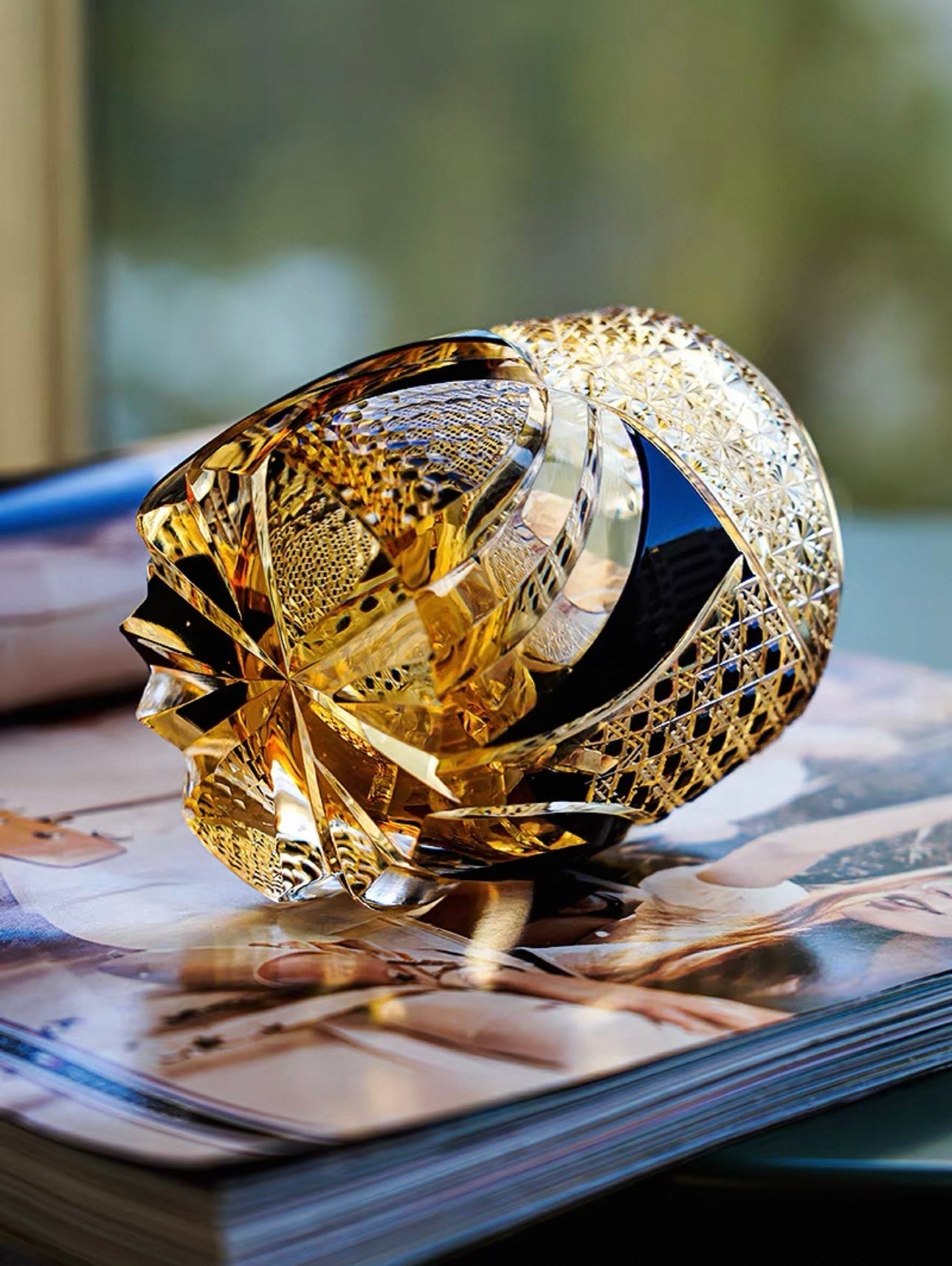 The Golden Armor Edo Kiriko Samurai Whiskey Glass