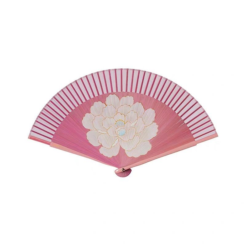 Peony Silk Folding Fan | Hand-Painted Double-Sided Lacquer Art