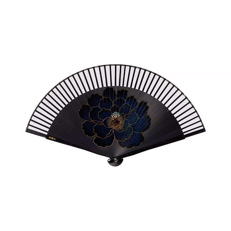 Peony Silk Folding Fan | Hand-Painted Double-Sided Lacquer Art