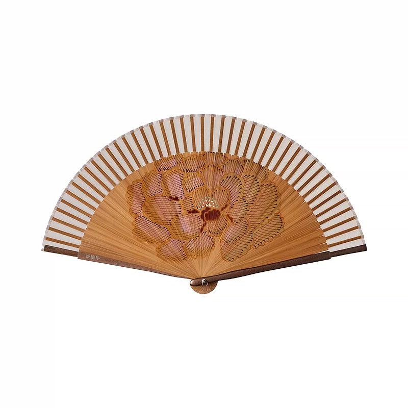 Peony Silk Folding Fan | Hand-Painted Double-Sided Lacquer Art