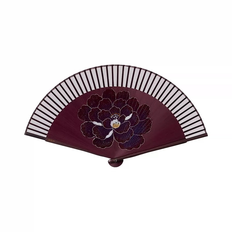 Peony Silk Folding Fan | Hand-Painted Double-Sided Lacquer Art