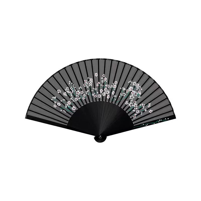All-Bamboo Rib Silk Folding Fan | Daisy. Lily & Hibiscus Collection