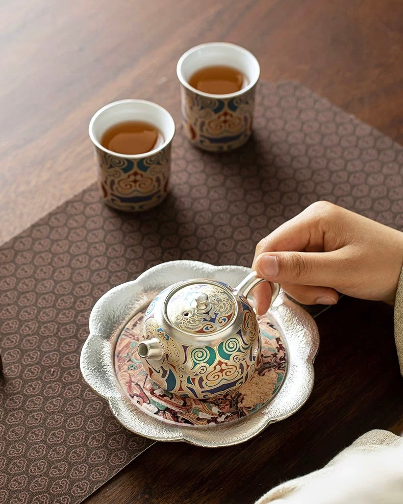 Dunhuang Gold & Silver Inlay Ceramic Tea Trio | Premium Heritage Gift Set
