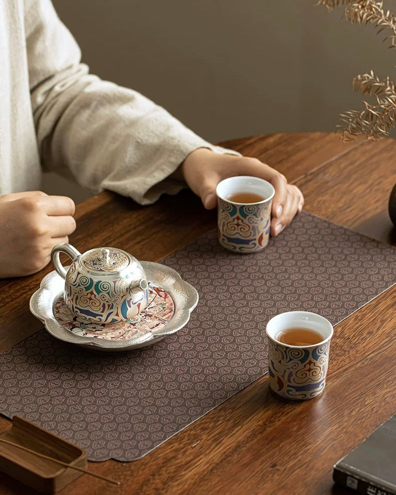 Dunhuang Gold & Silver Inlay Ceramic Tea Trio | Premium Heritage Gift Set