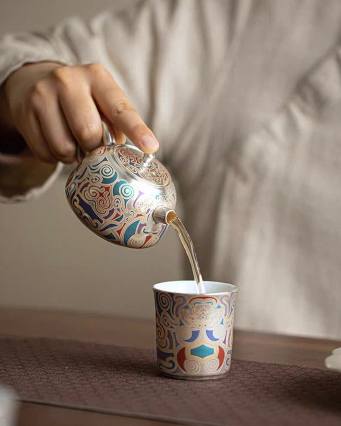 Dunhuang Gold & Silver Inlay Ceramic Tea Trio | Premium Heritage Gift Set