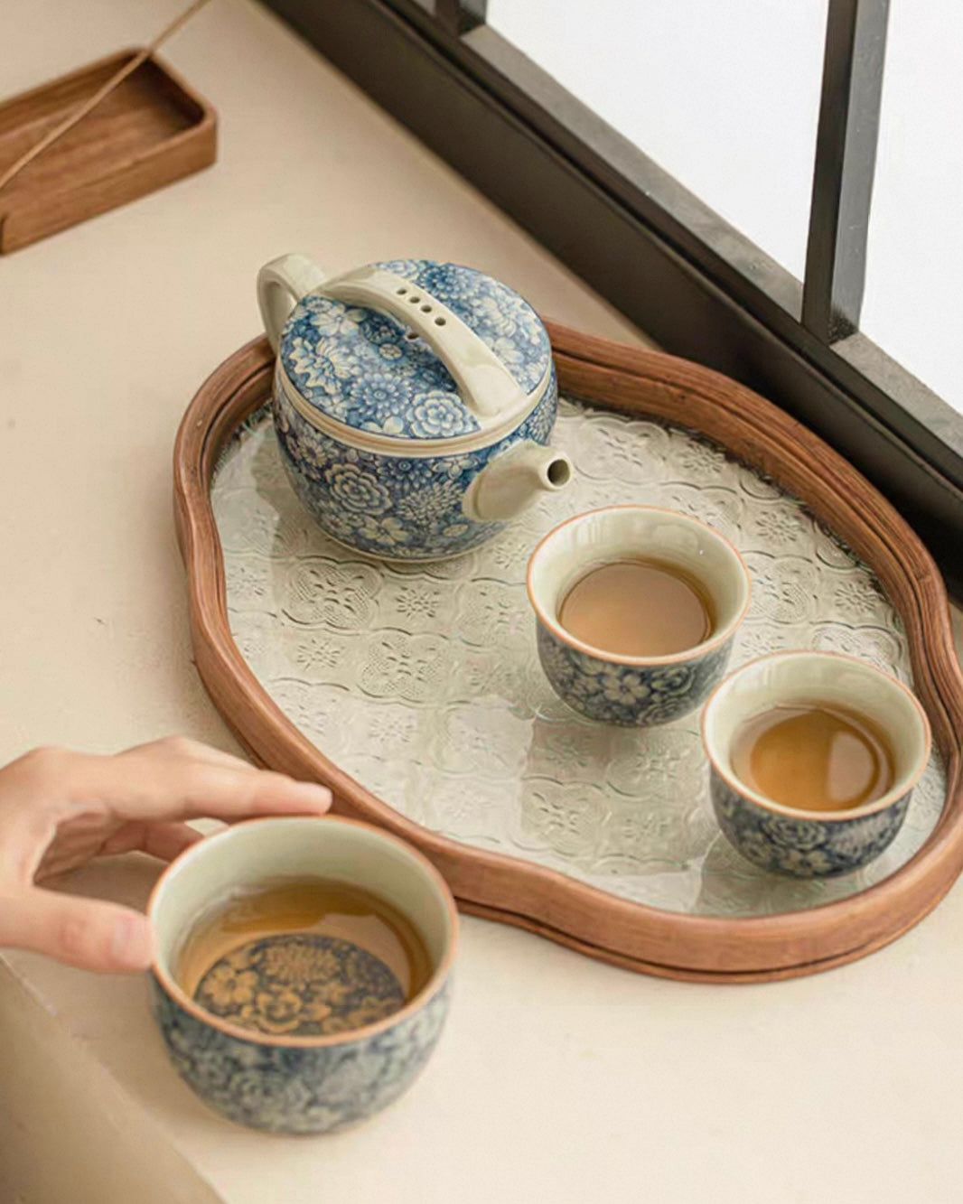 Antique Style Ten Thousand Flowers Han-Wa Tea Set | Aged Clay & Blue-and-White Porcelain