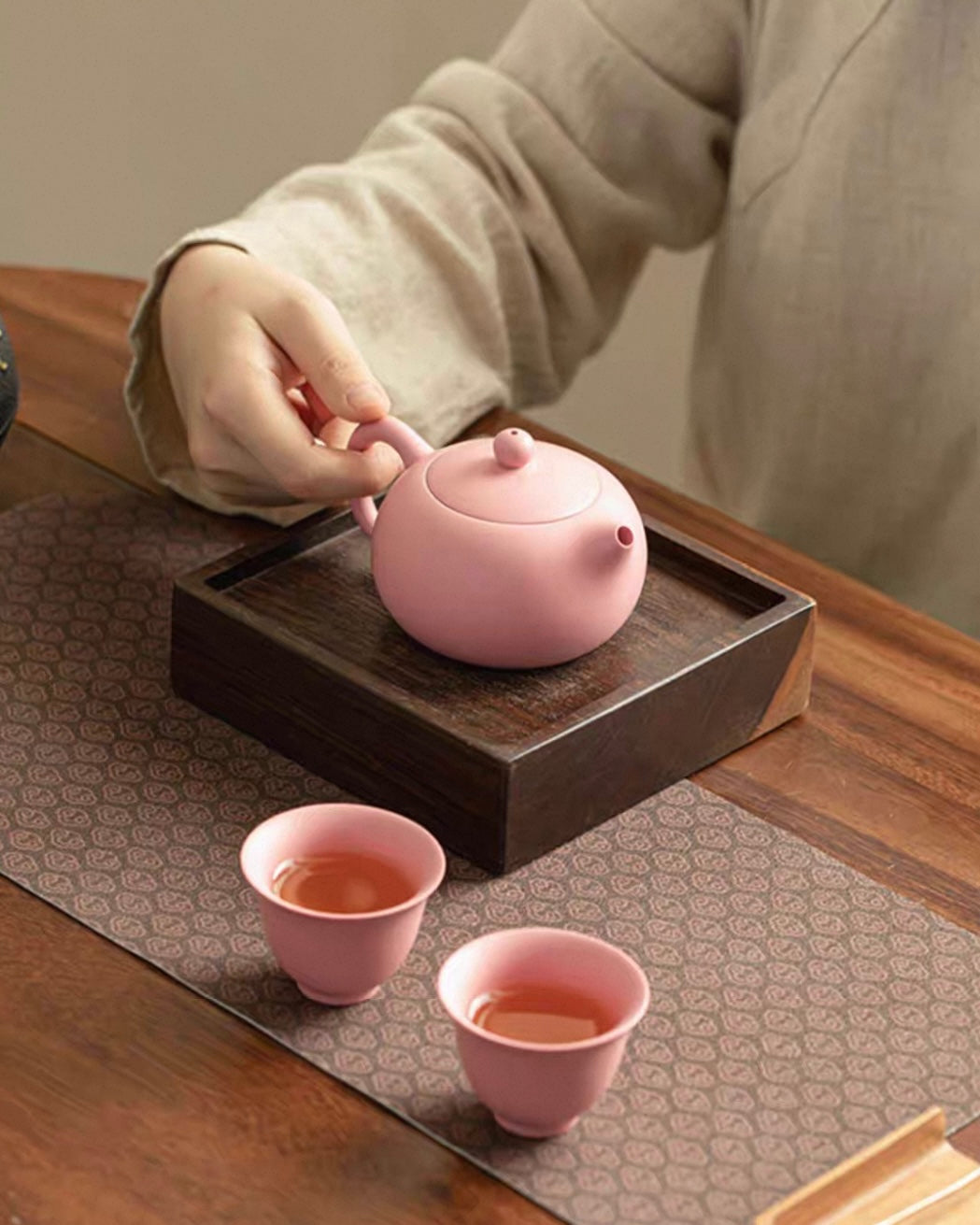 Feminine Luxury Pink Sand Xishi Tea Set | Handcrafted Purple Clay Trio