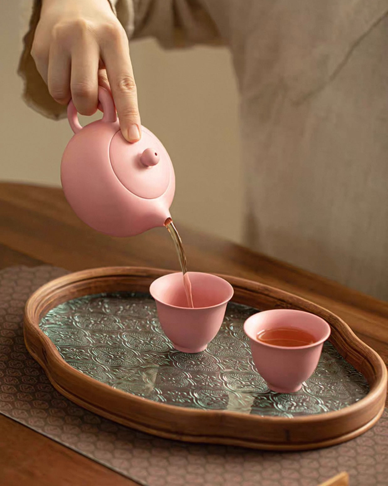 Feminine Luxury Pink Sand Xishi Tea Set | Handcrafted Purple Clay Trio