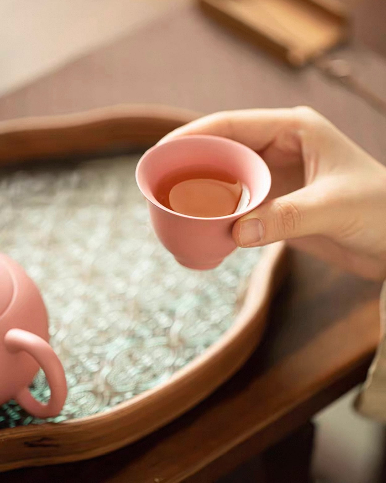 Feminine Luxury Pink Sand Xishi Tea Set | Handcrafted Purple Clay Trio