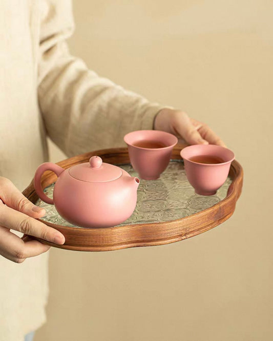 Feminine Luxury Pink Sand Xishi Tea Set | Handcrafted Purple Clay Trio