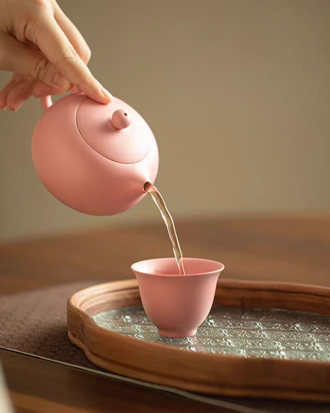 Feminine Luxury Pink Sand Xishi Tea Set | Handcrafted Purple Clay Trio