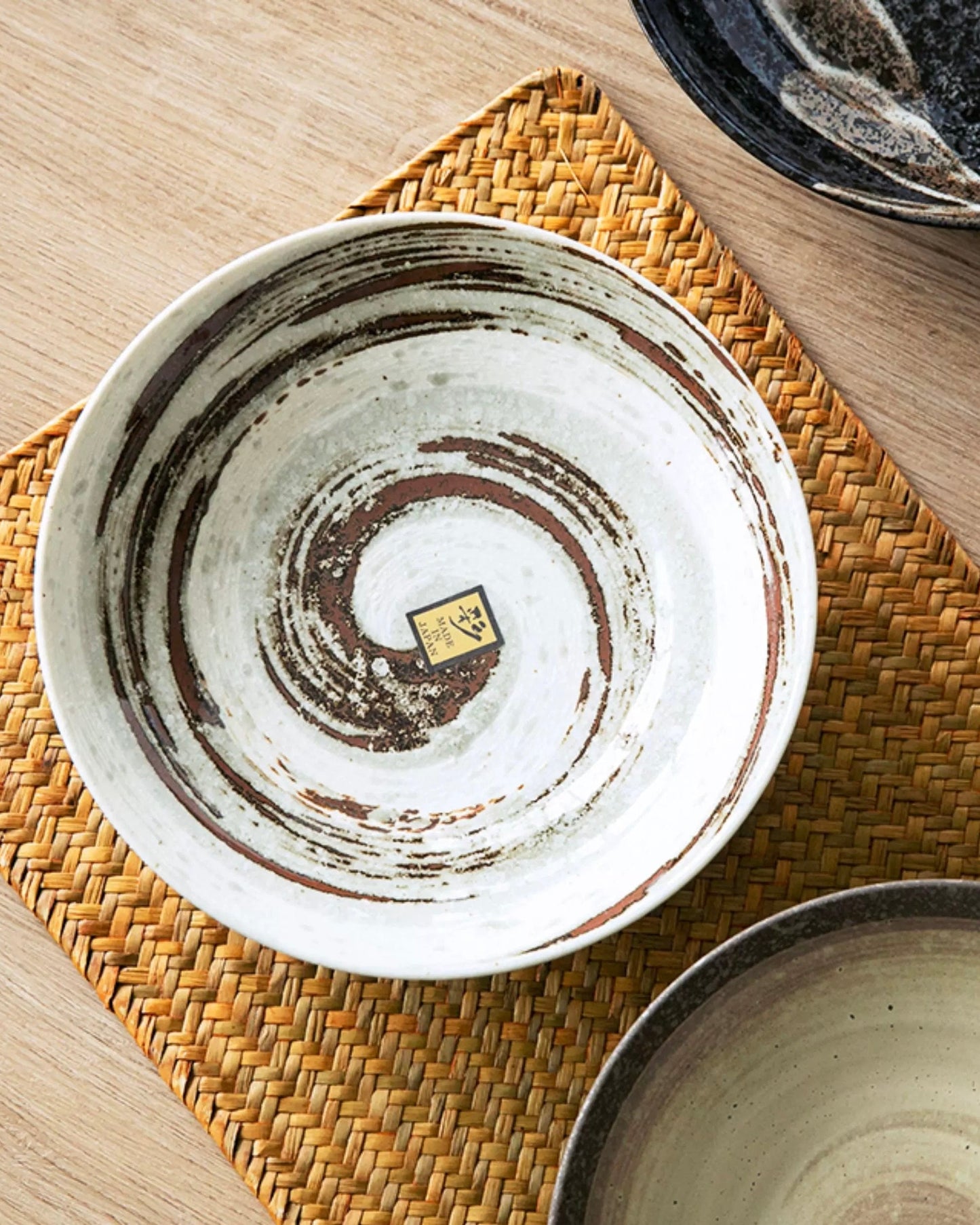 Japanese Imported Mino-Ware Coarse Pottery Large Dinner Plate | Artisan Deep Dish