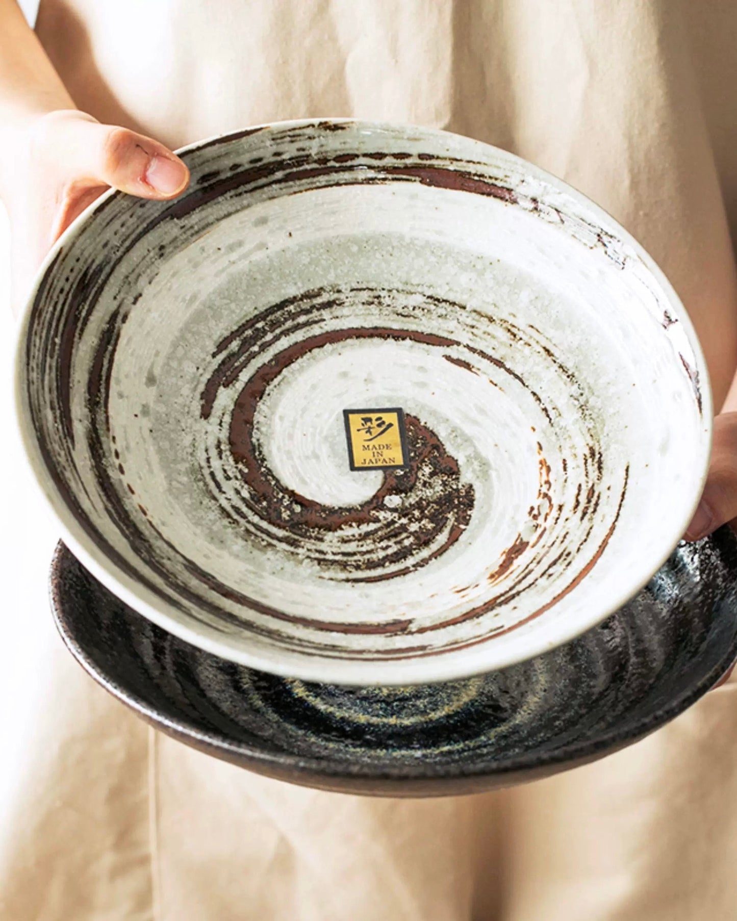 Japanese Imported Mino-Ware Coarse Pottery Large Dinner Plate | Artisan Deep Dish