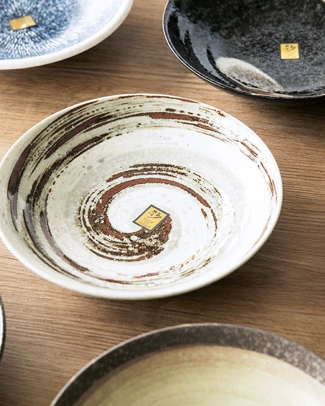 Japanese Imported Mino-Ware Coarse Pottery Large Dinner Plate | Artisan Deep Dish
