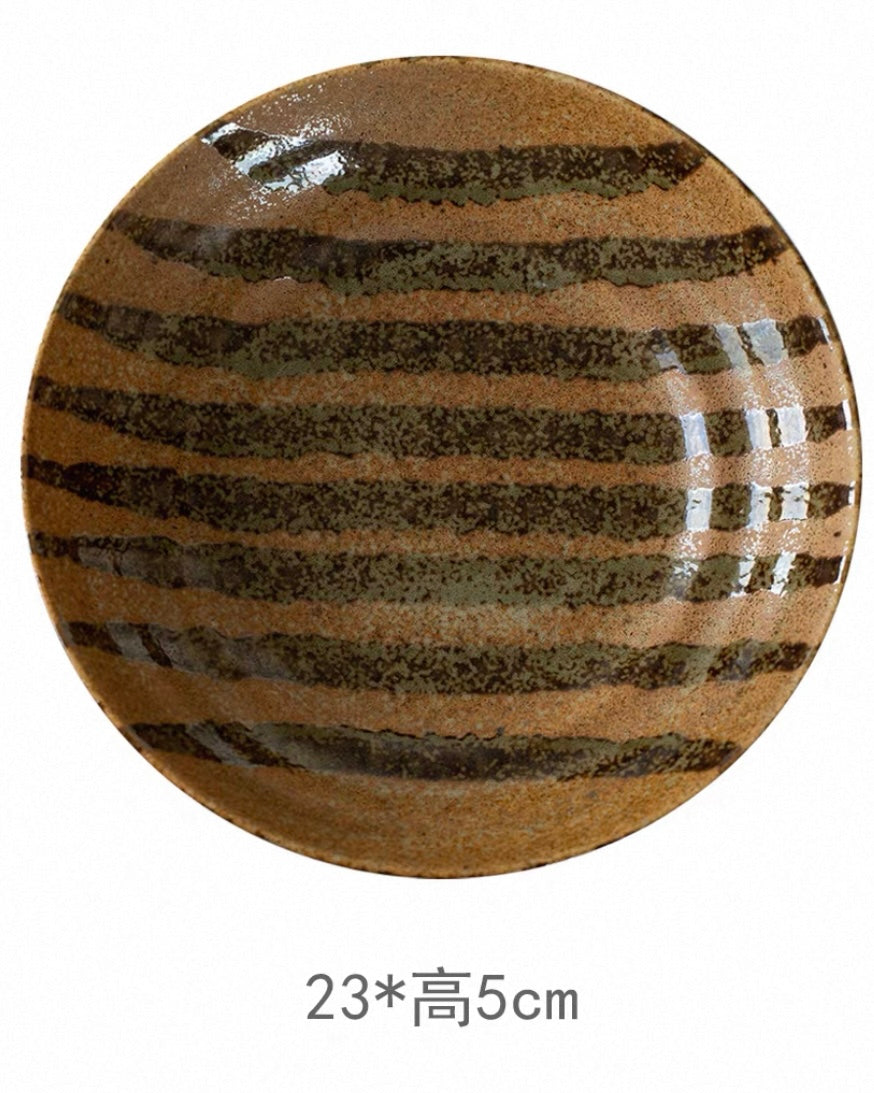Japanese Imported Mino-Ware Coarse Pottery Large Dinner Plate | Artisan Deep Dish