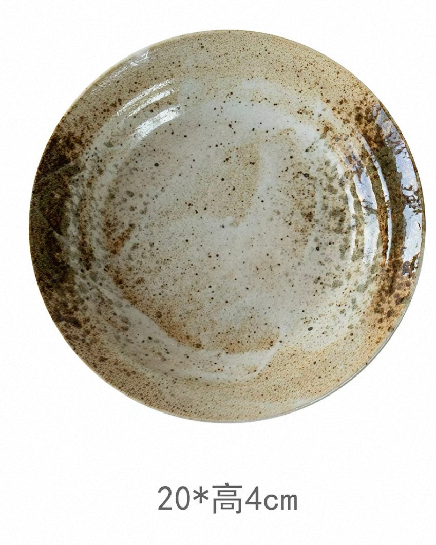 Japanese Imported Mino-Ware Coarse Pottery Large Dinner Plate | Artisan Deep Dish