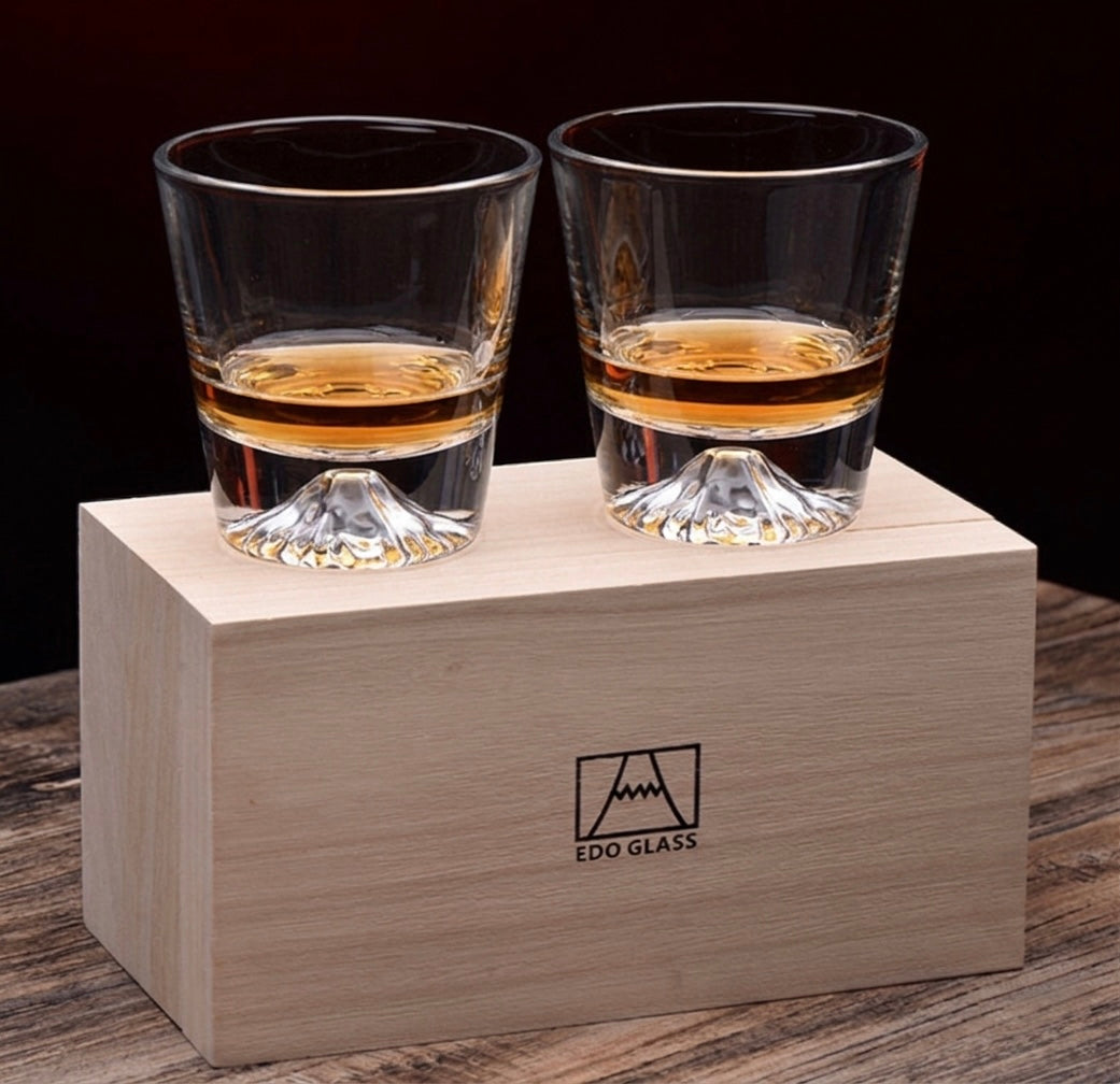 Handcrafted Edo Kiriko Mount Fuji Whisky Glass Set