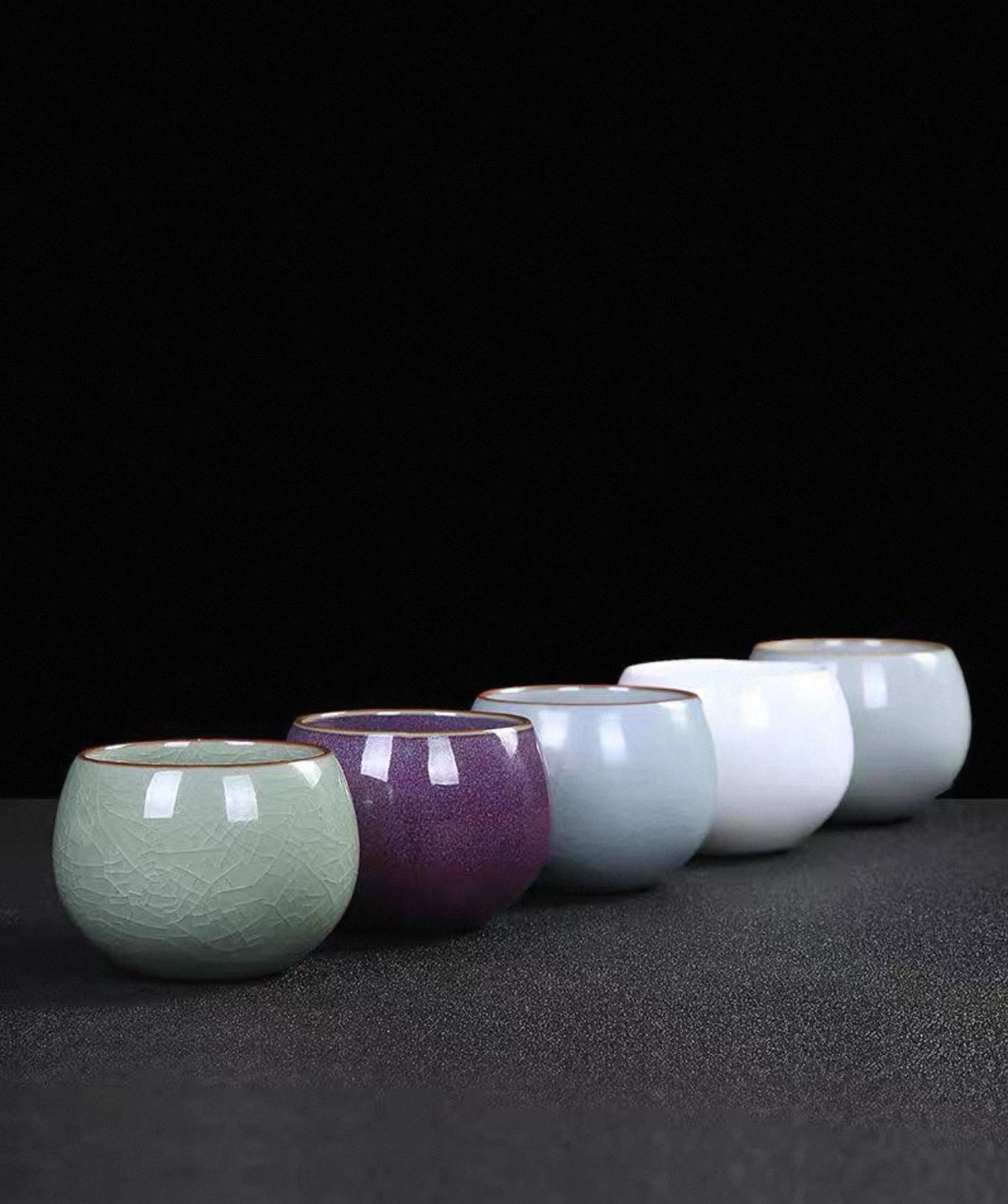 Oriental Five Great Kilns Handcrafted Ceramic Rounded Tea Cup Set of 5 – A Legacy of Porcelain Art