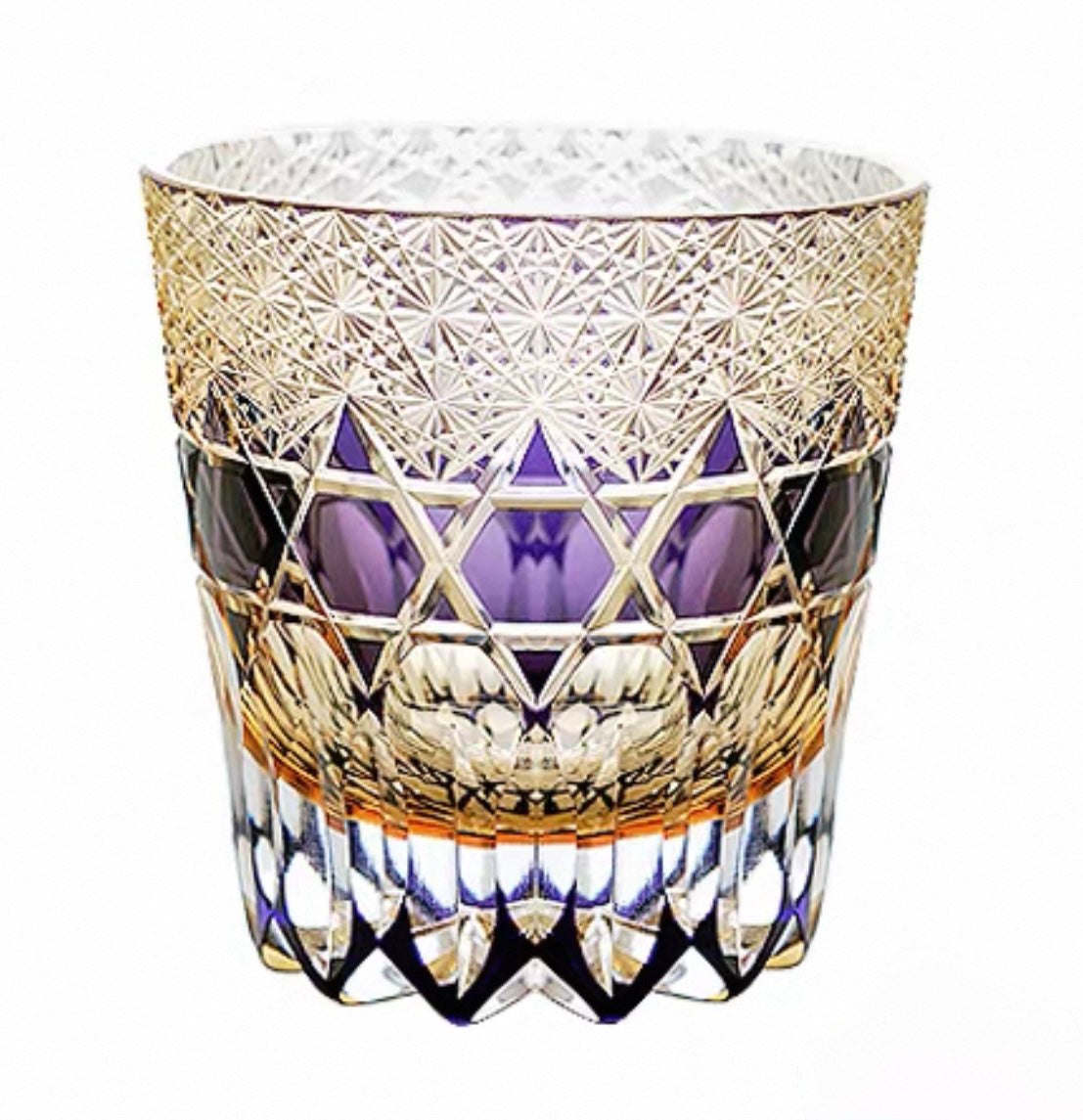 Edo Kiriko Handcrafted Fluorite Whisky Glass - Dazzling Clarity with Wooden Box