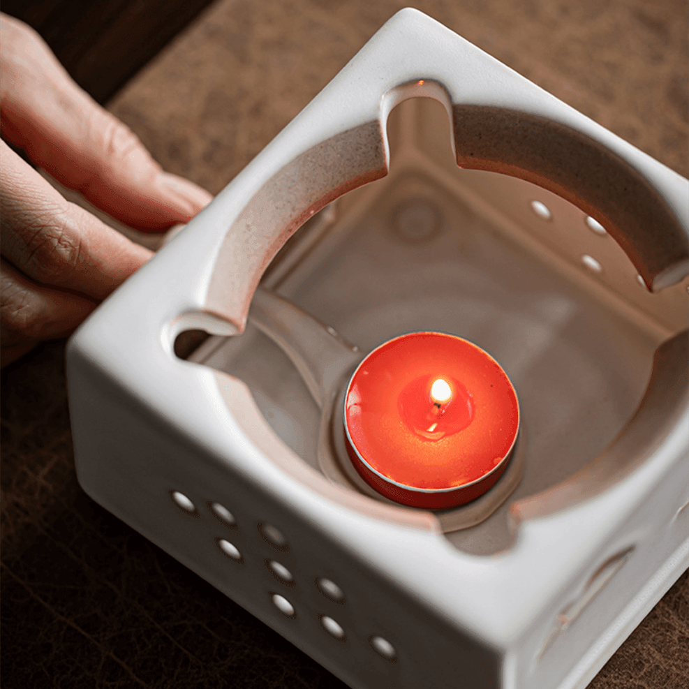 Handcrafted Ceramic White Dimpled Boiler With Candle Stove