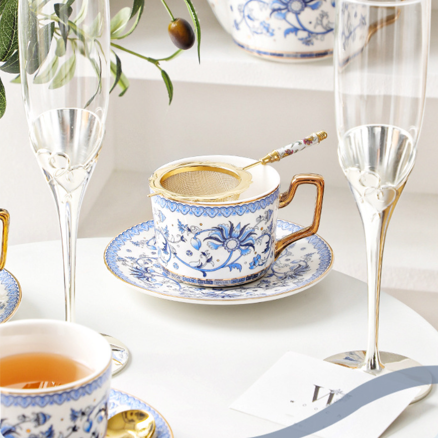 Blue Floral Harmony Ceramic Tea Cup Wedding Gift Sets