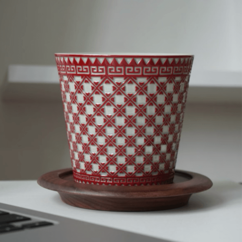 Handcrafted Celadon Coffee Cup with Embossed Design (260ml)