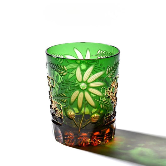 Edo Kiriko Emerald Floral Hand-Cut Whisky Glass