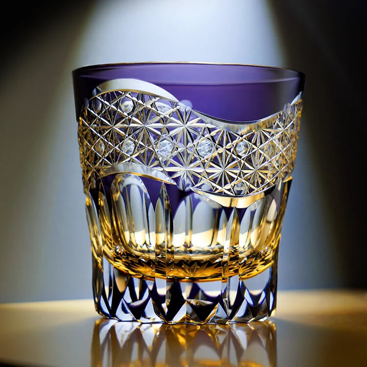 Edo Kiriko Emerald Prism Hand-Cut Whisky Glass