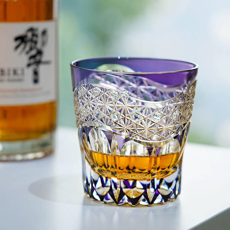 Edo Kiriko Emerald Prism Hand-Cut Whisky Glass