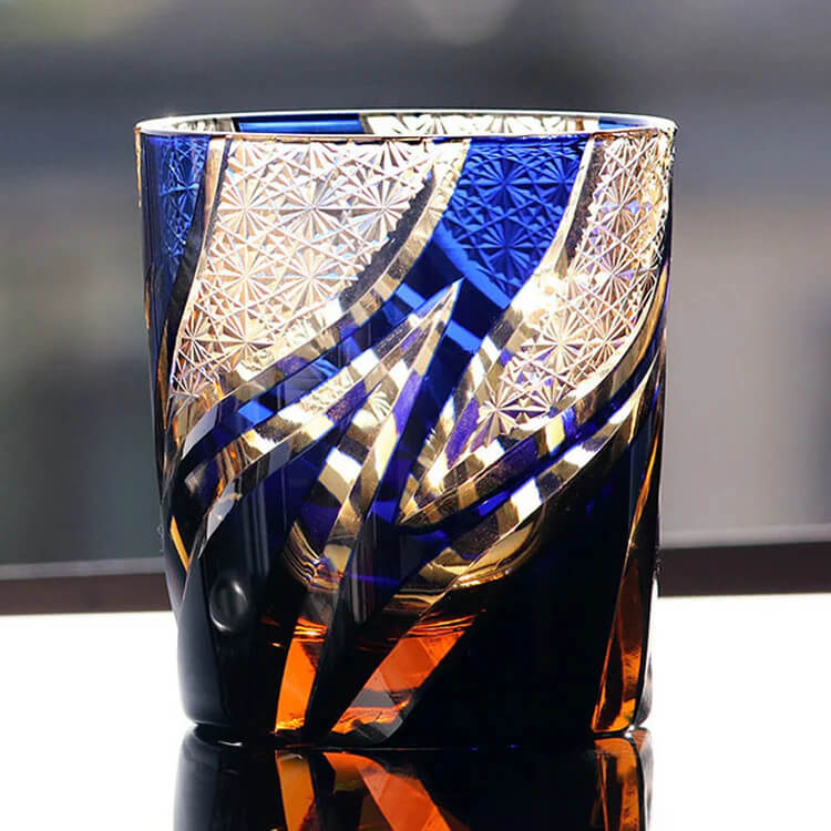Edo Kiriko Blue Flame Hand-Cut Whisky Glass