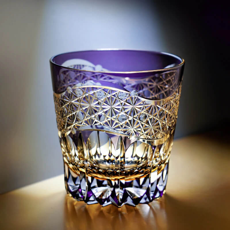 Edo Kiriko Emerald Prism Hand-Cut Whisky Glass