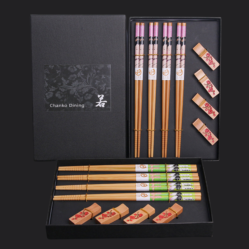 Japanese Geisha Themed Handcrafted Bamboo Chopsticks Sets