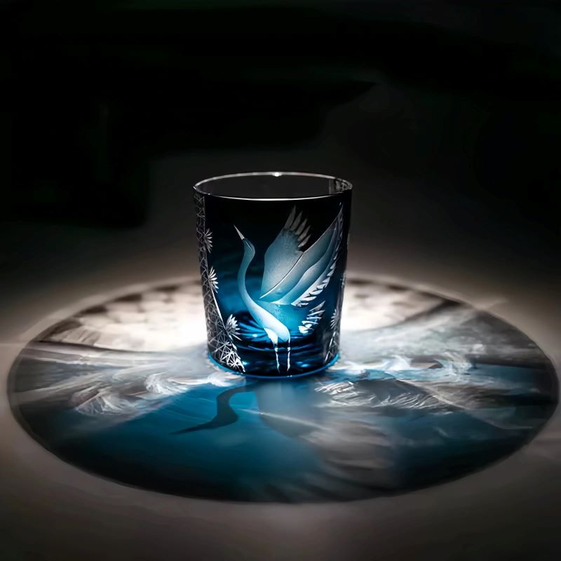 Edo Kiriko Soaring Crane (Tsuru) Hand-Cut Whisky Glass